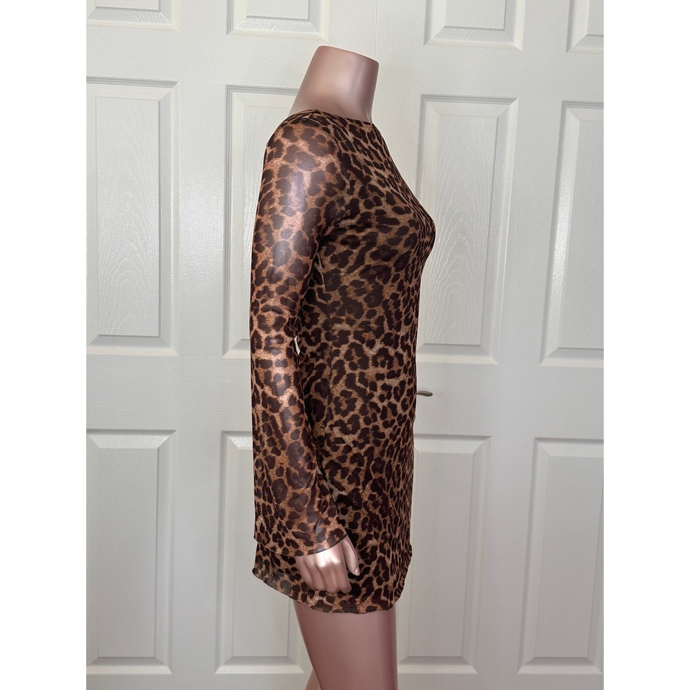 Leopard Print Mesh Mini Dress – Open Back | Size S | B-1847 - Picture 5 of 16
